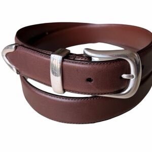 Lauren Ralph Lauren Mens Brown Leather Belt with Silvertone Buckle, 36”